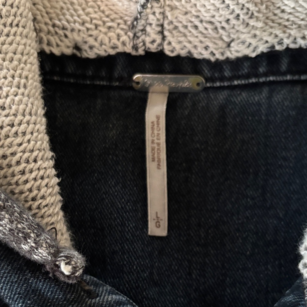 Free People Denim Jacket with Black and Gray Accents & Removable Hood. L - Picture 3 of 16
